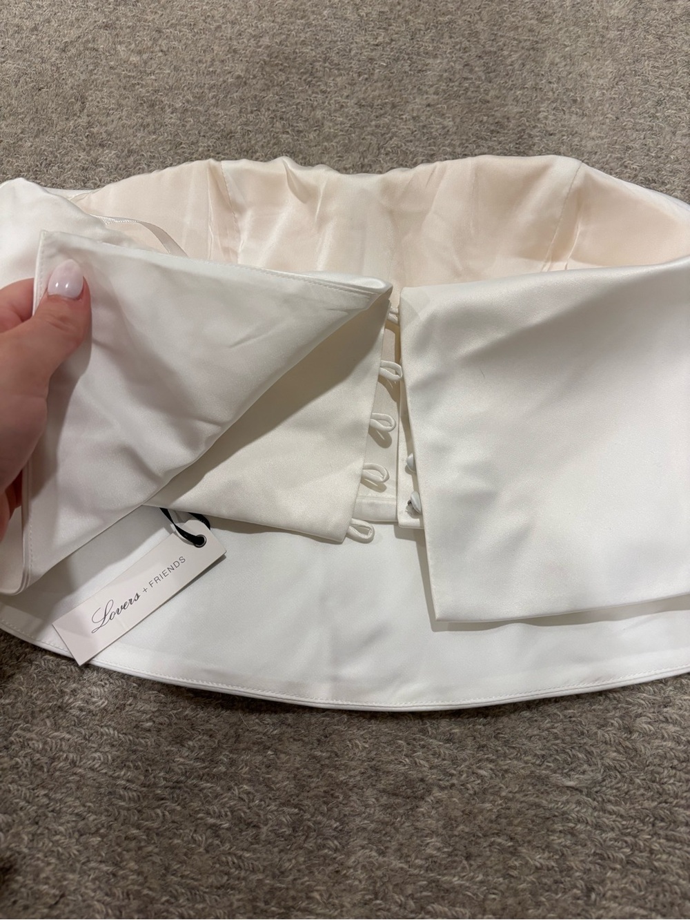 Lovers + Friends Ivory Satin Strapless Corset Bandeau top with built in bra - Picture 3 of 9